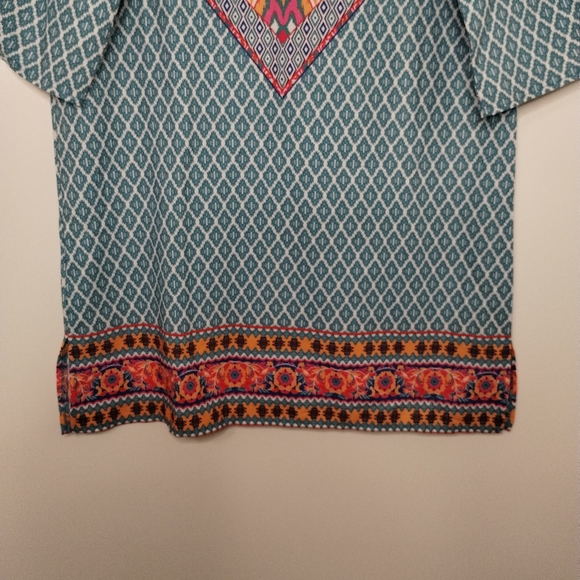 Feitong colorful printed moroccan boho popover mini dress tunic top - Picture 10 of 13